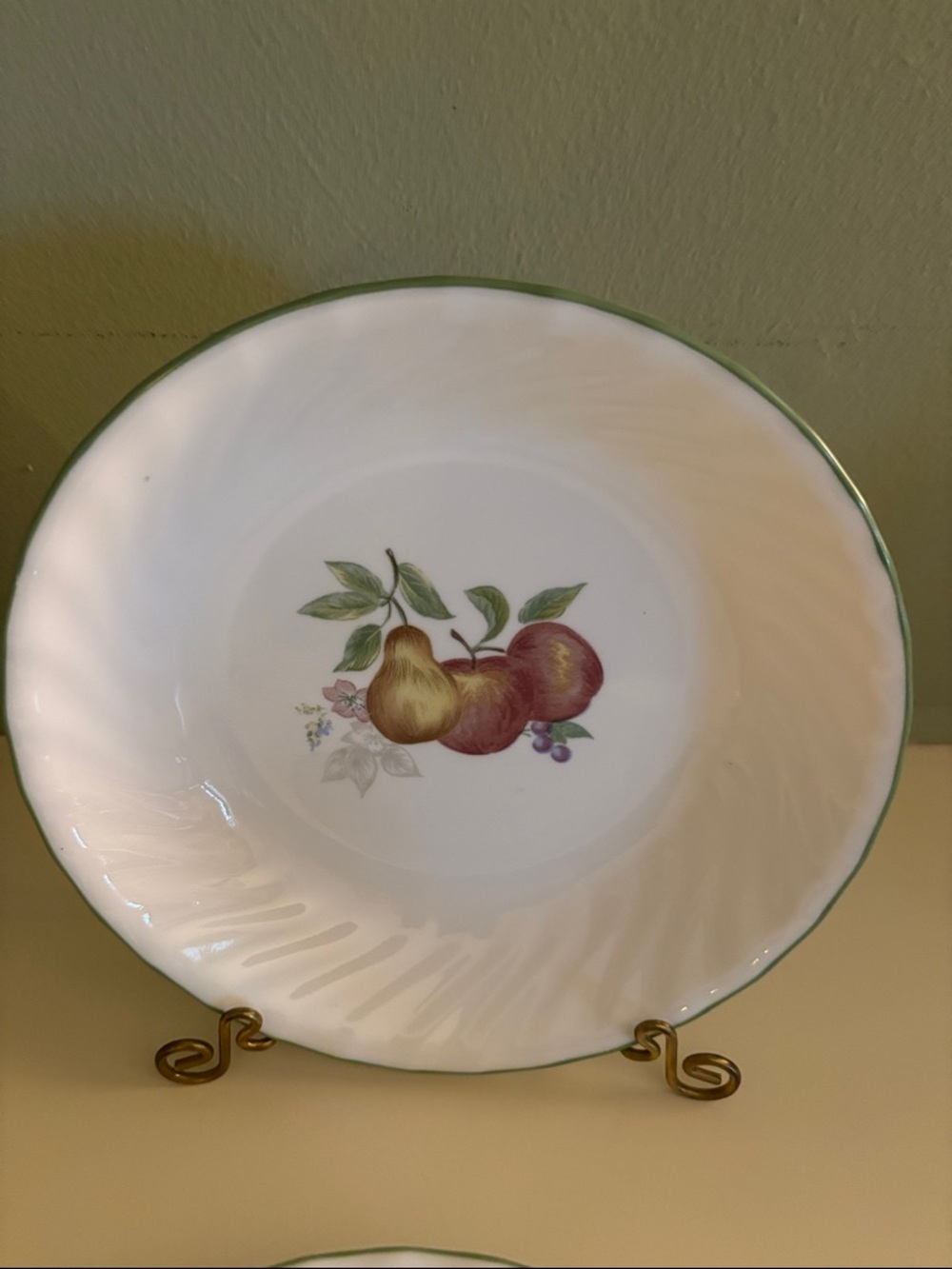 Vintage Corelle Chutney 2 Pasta Fruit Design & 4 Green Rim Soup Bowls & 4Saucers - Picture 2 of 9